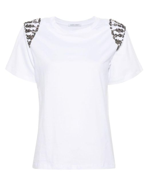Camiseta con detalle de gemas Alberta Ferretti de color White