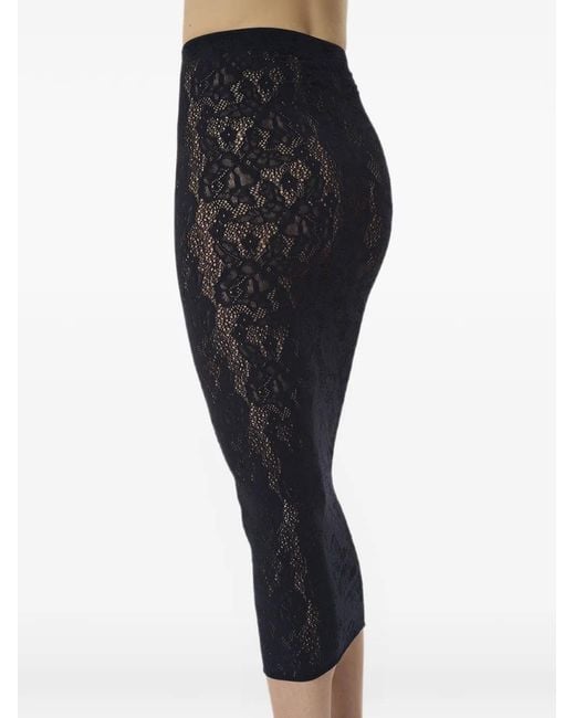 Wolford Black Lace-Patterned Semi-Sheer Midi Pencil Skirt