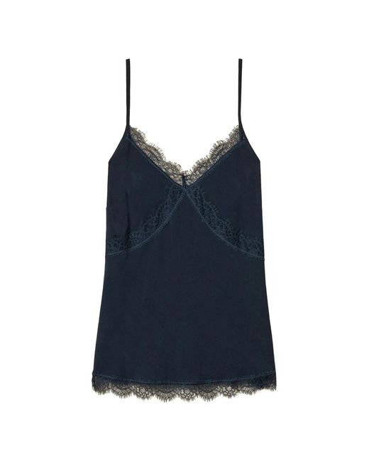 Twinset Blue Crêpe De Chine Top With Lace