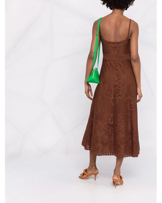 Valentino Garavani Brown Sleeveless Floral Midi Dress