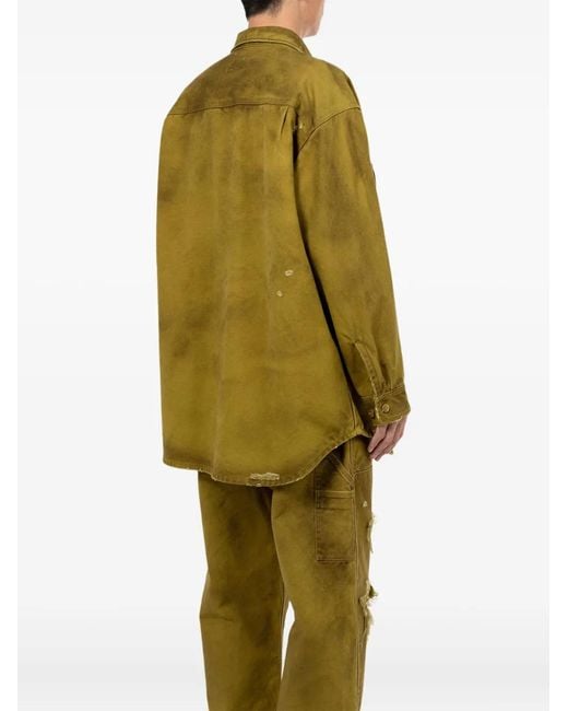 KAMIYA Green Distressed Pocket Shirt for men