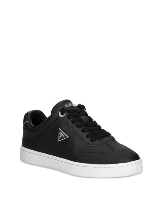 Guess Black Leather Triangle-Logo Sneakers