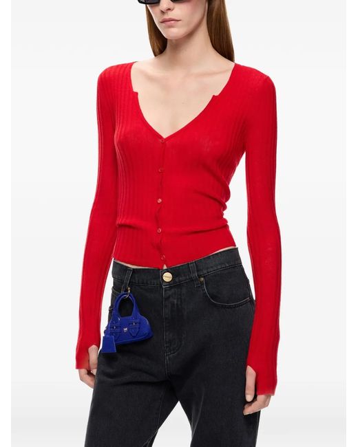 Pinko Red Ribbed Cardigan With Buttons