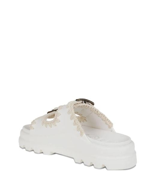 Mou White Double-Buckle Slides