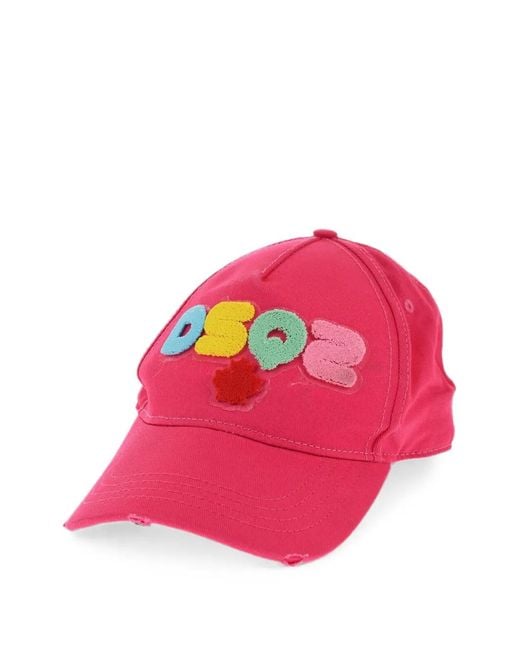 DSquared² Pink Logo-Embroidered Distressed Baseball Cap