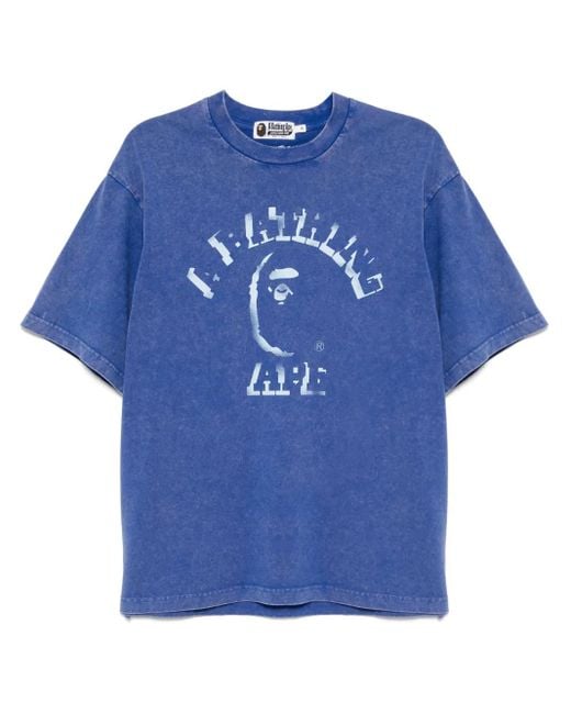 A Bathing Ape Blue Garment-Dye Spray-Print T-Shirt for men