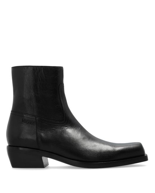 Versace Black Luciano 50 Leather Boots for men