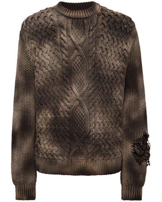 Philipp Plein Brown Cable-knit Distressed Jumper for men