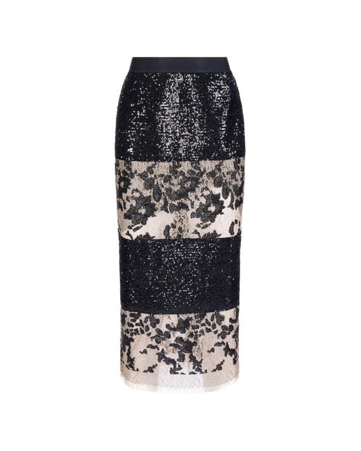 IMROSKA Black Zebra Dune Sequin-Embellished Floral Midi Skirt