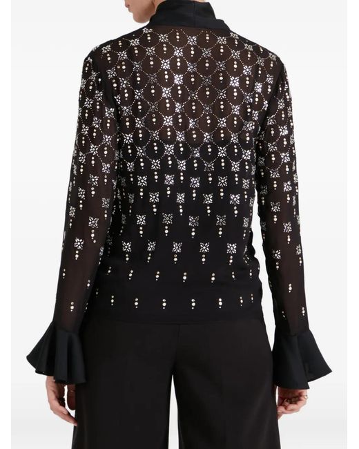 Temperley London Black Crystal-Embellished Pussy-Bow Blouse