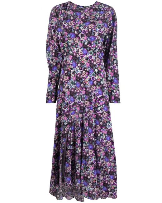 Isabel Marant Purple Floral-Print Long-Sleeve Maxi Dress