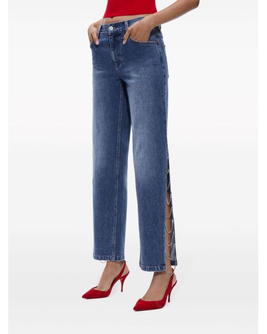 Alice + Olivia Blue Gayle Crystal-embellished Straight-leg Jeans