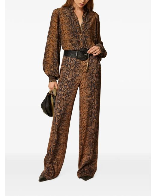 Twinset Brown Pantalon Ample À Imprimé Peau De Python