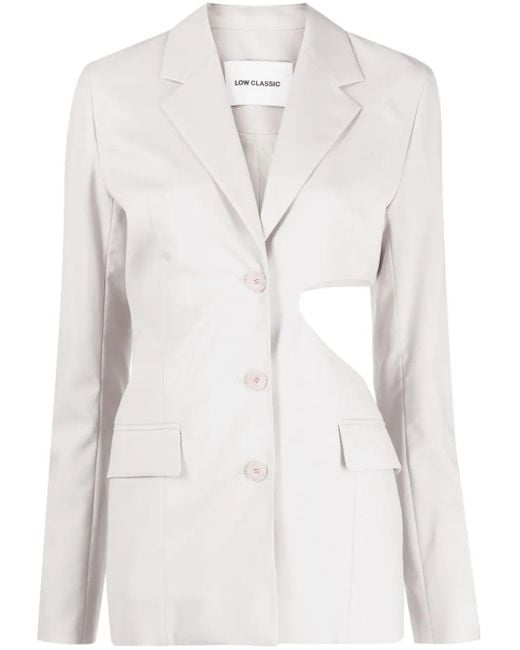 Low Classic White Single-Breasted Cut-Out Wool Blazer