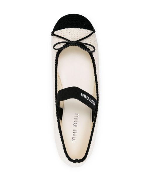Miu Miu White Crochet-knit Ballerina Shoes - Women's - Fabric/calf Leather/calf Leather