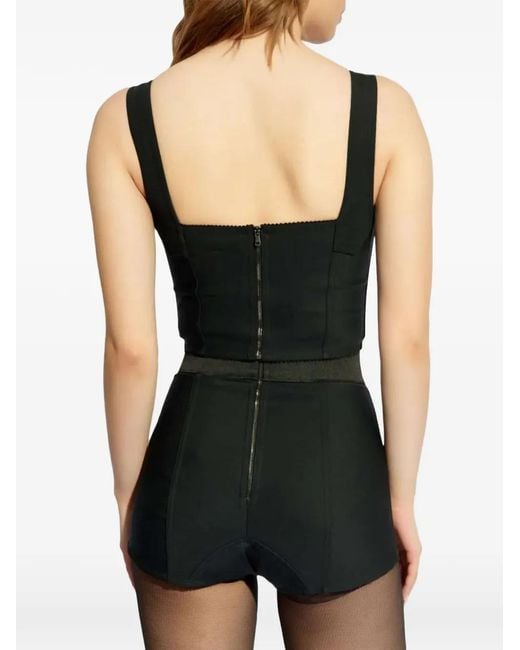 Dolce & Gabbana Black Lace-Overlay Cropped Bustier