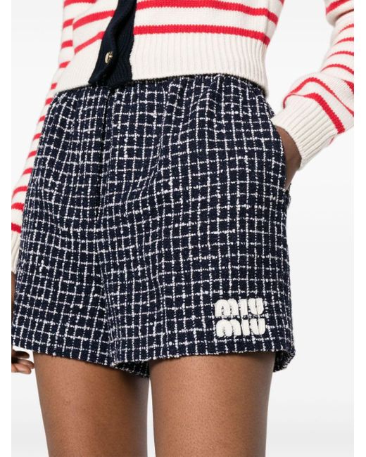 Miu Miu Blue Tweed Mini Shorts