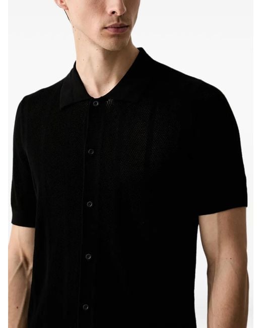 Karl Lagerfeld Black Perforated Button-Up Polo Shirt for men