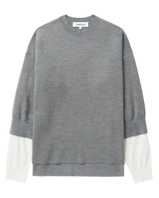 Jersey con cuello en V Enfold de color Gray