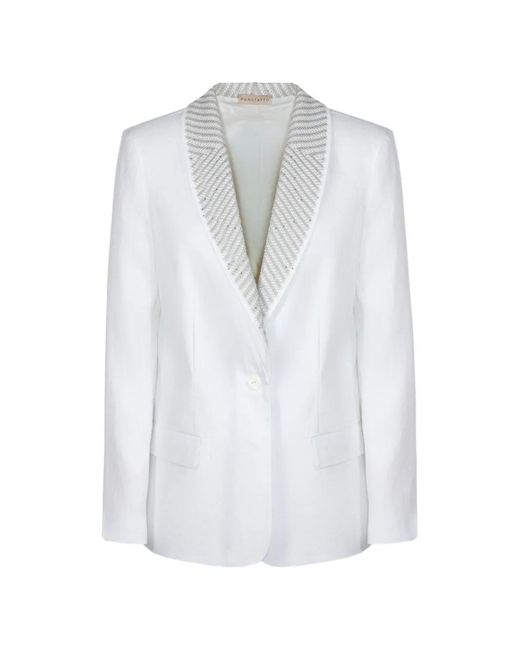 Purotatto White Linen Single-Breasted Blazer