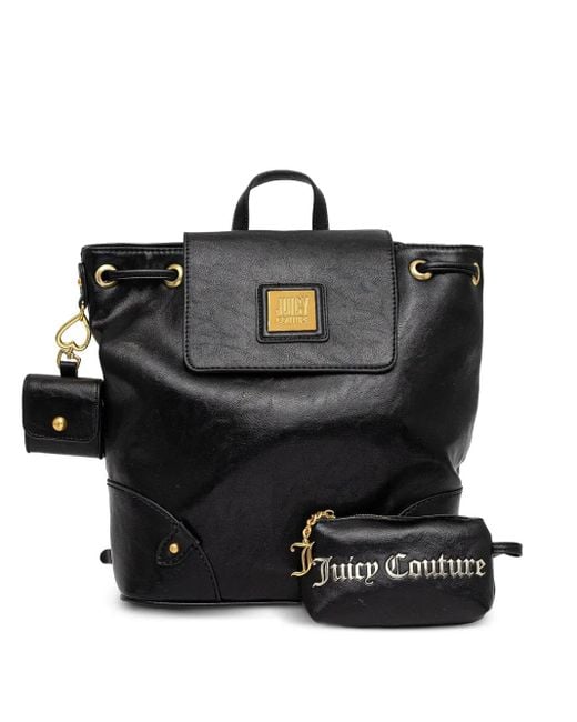 Juicy Couture Black Drawstring Flap Backpack