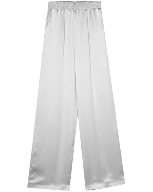 Eleventy White Wide-leg Silk Trousers