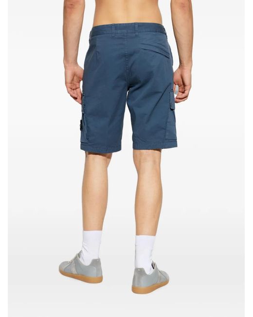Stone Island Blue Stretch Twill Shorts for men