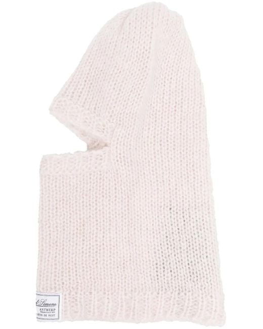 Raf Simons White Knitted Logo-Patch Balaclava Hat