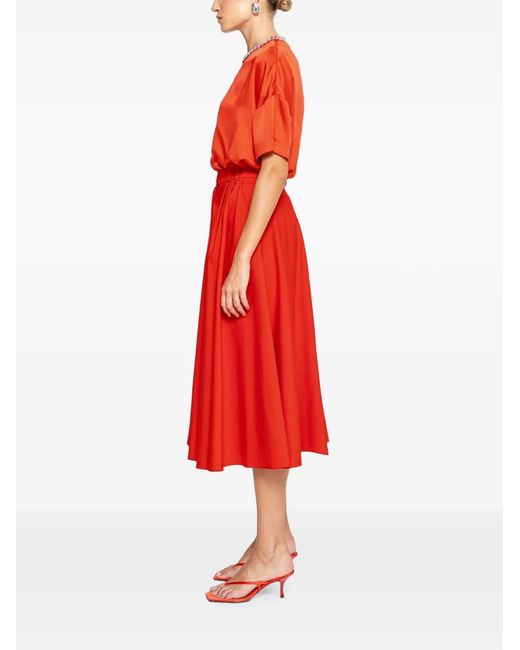 Nissa Red Chain-Detail Satin Top
