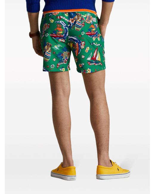 Polo Ralph Lauren Green Graphic-print Swim Shorts for men