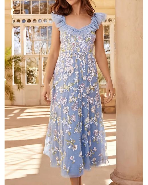 Needle & Thread Blue Sequin Ruffled Midi Dress