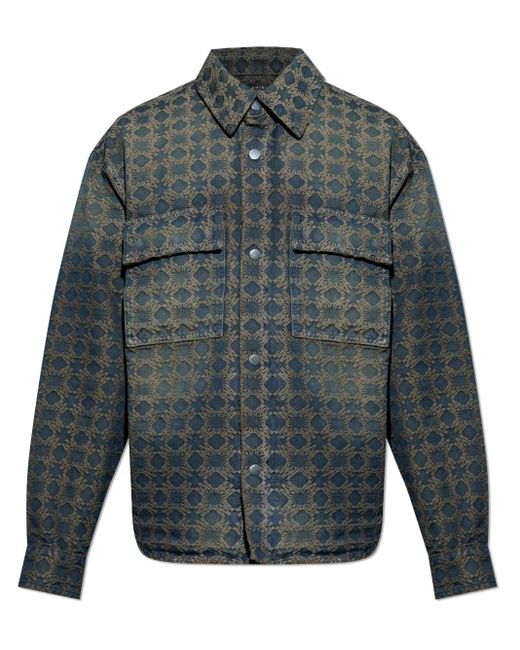 【AMIRI】MA QUAD アップリケ オーバーシャツ AMIRIのブルー MA Quad アップリケ デニム オーバーシャツがセール中