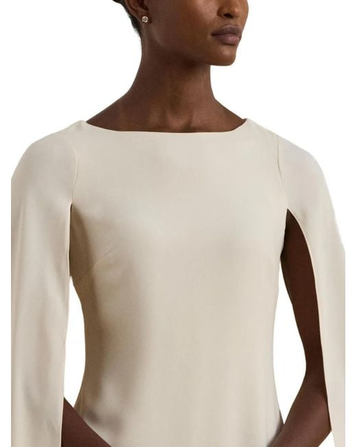 Ralph Lauren White Cape-Overlay Georgette Mini Dress