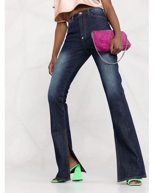 Philipp Plein Blue High-Waisted Flared Jeans