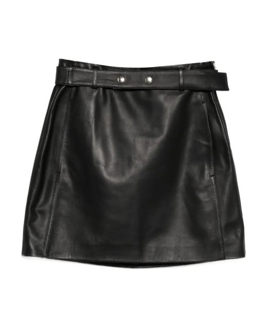 Arma Black Belted Leather Mini Skirt