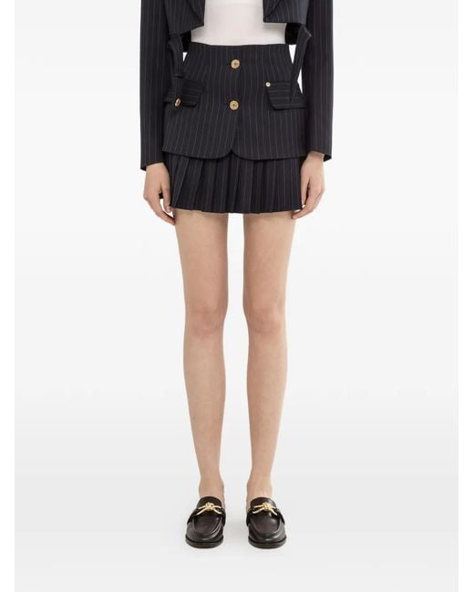 Nissa Black Pinstripe-Pattern Pleated Skirt