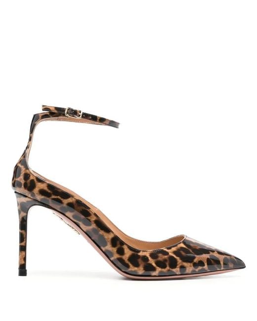 Aquazzura Metallic Love Affair 85 Leopard Print Leather Pumps