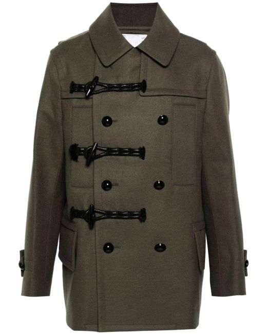 Sacai Green Wool Duffle Coat for men