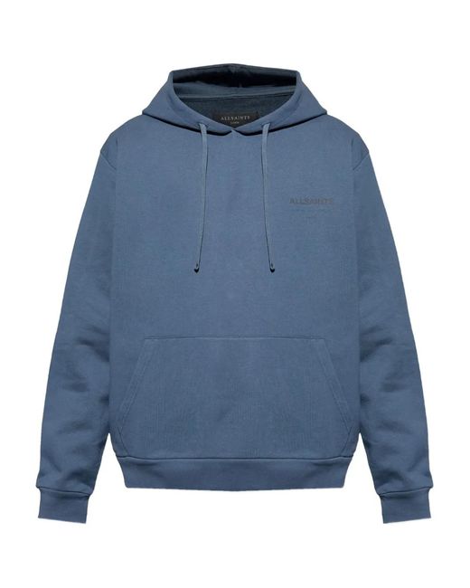 AllSaints Blue Logo-Print Hoodie for men
