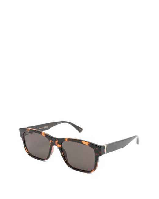 Gucci Gray Tortoiseshell-Effect Rectangle-Frame Sunglasses