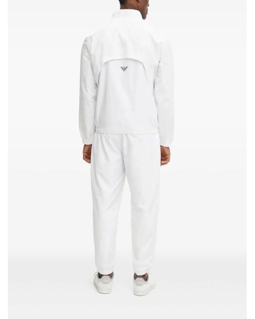 EA7 White Logo-Print Zip-Up Jacket for men