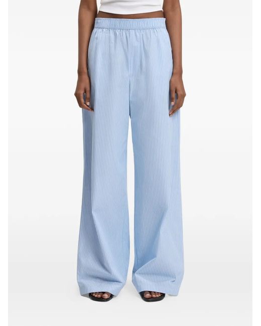 HUGO Blue Stripe-Pattern Embroidered-Logo Trousers