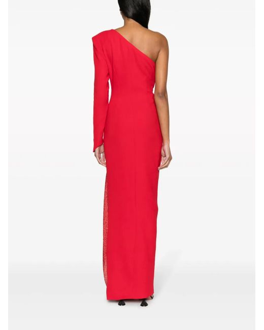 Jean Louis Sabaji Red One-Shoulder Side-Slit Maxi Dress