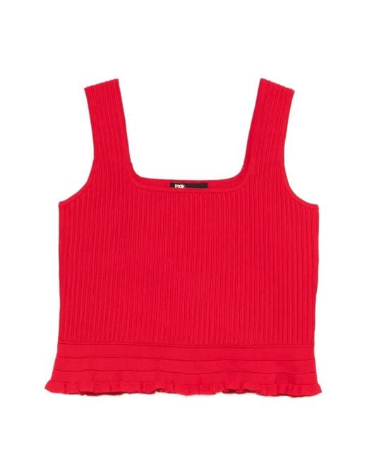 Maje Red Ruffled Knit Top