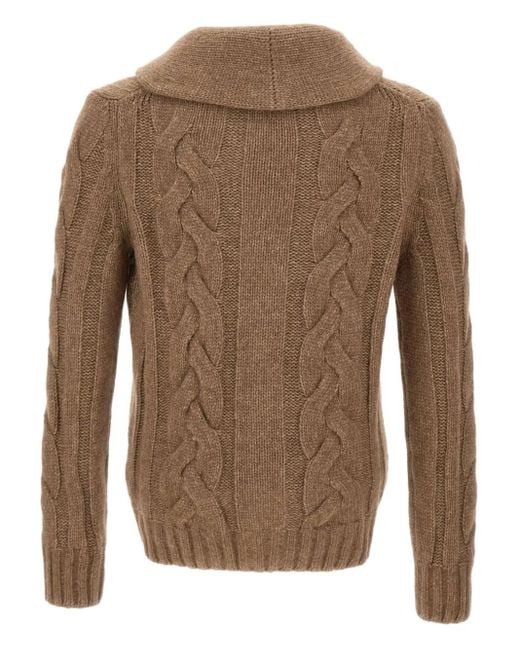 Gran Sasso Brown Cable-Knit Shawl-Collar Cardigan for men