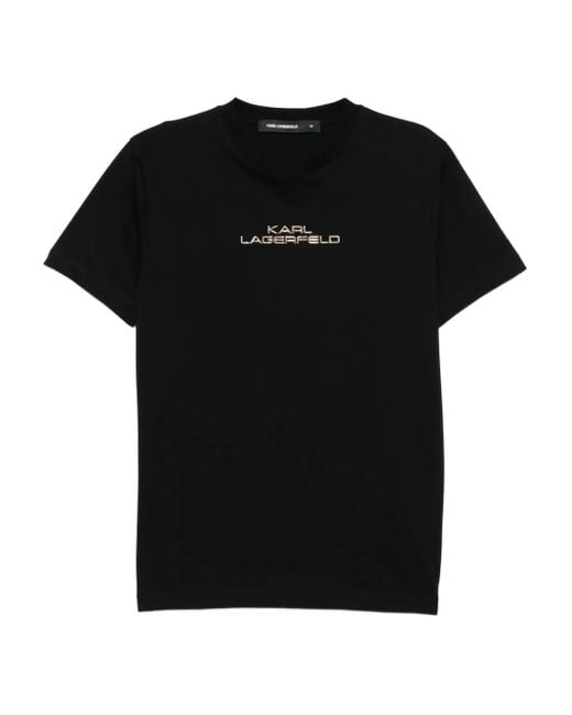 Karl Lagerfeld Black Logo-Embossed T-Shirt for men