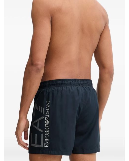 EA7 Blue Logo-Print Drawstring Swim Shorts for men
