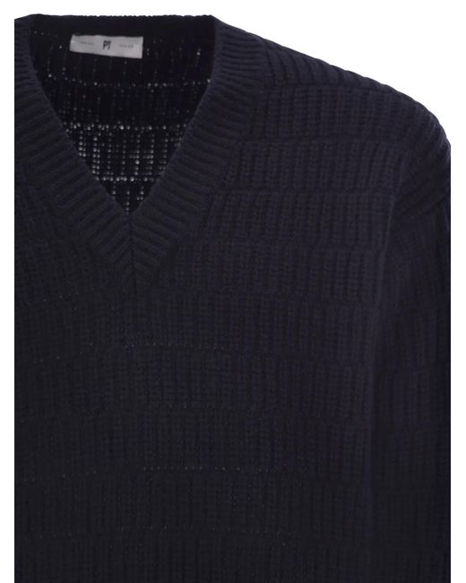 PT Torino Blue V-Neck Sweater for men