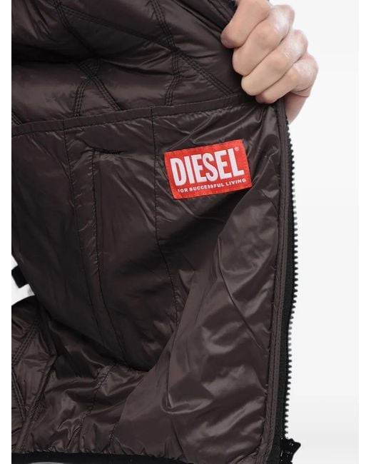 DIESEL Black Quilted Hooded Jacket for men