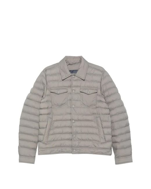 Herno Gray Button-Fastening Patch-Pocket Shirt Jacket for men